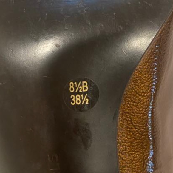 BCBGirls brown shiny open toe high heels - Picture 3 of 6